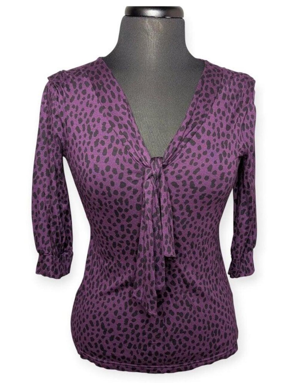 Banana Republic Purple Animal-Print Tie Neck Blouse